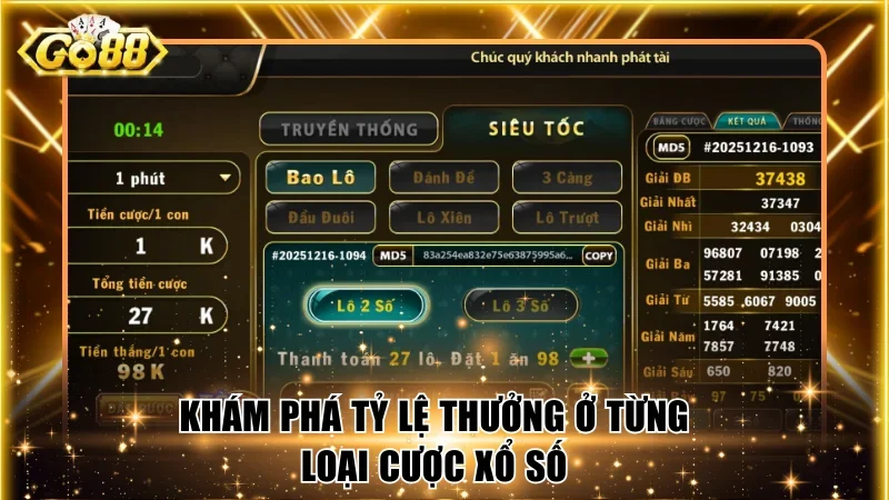 Khám phá tỷ lệ thưởng ở từng loại cược xổ số